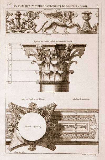 Tempel des Antoninus und der Faustina, Details vom Portikus, aus 
